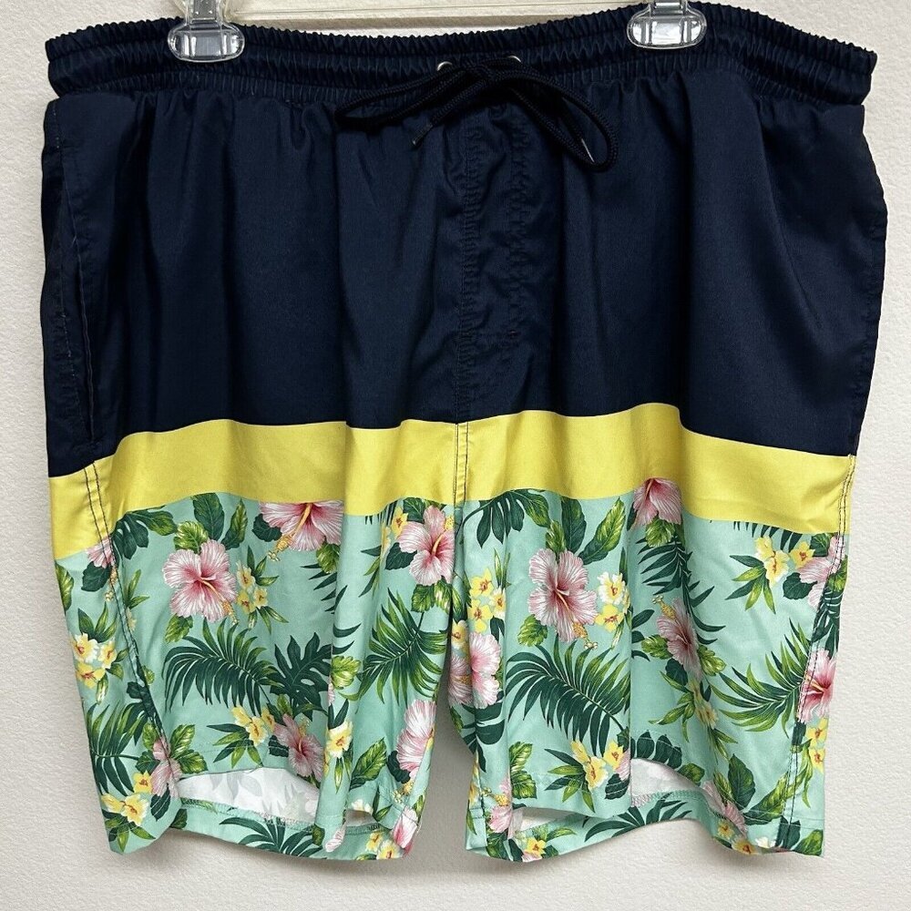 Club Room Swim Trunks Board Short Hawaiian Floral Elastic Waist Mesh Liner XXL